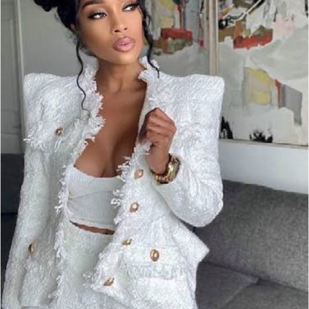 2 piece set Chic White Tweed Blazer and Shorts Set - Picture 5 of 6